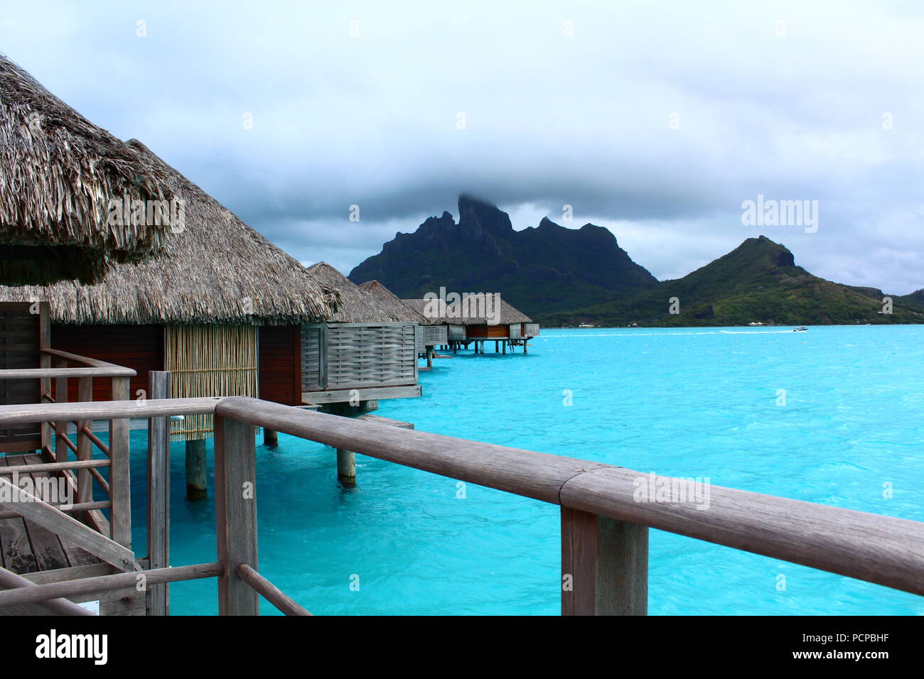 Room view at Four Seasons Resort in Bora Bora island of french polynesian Stock Photo