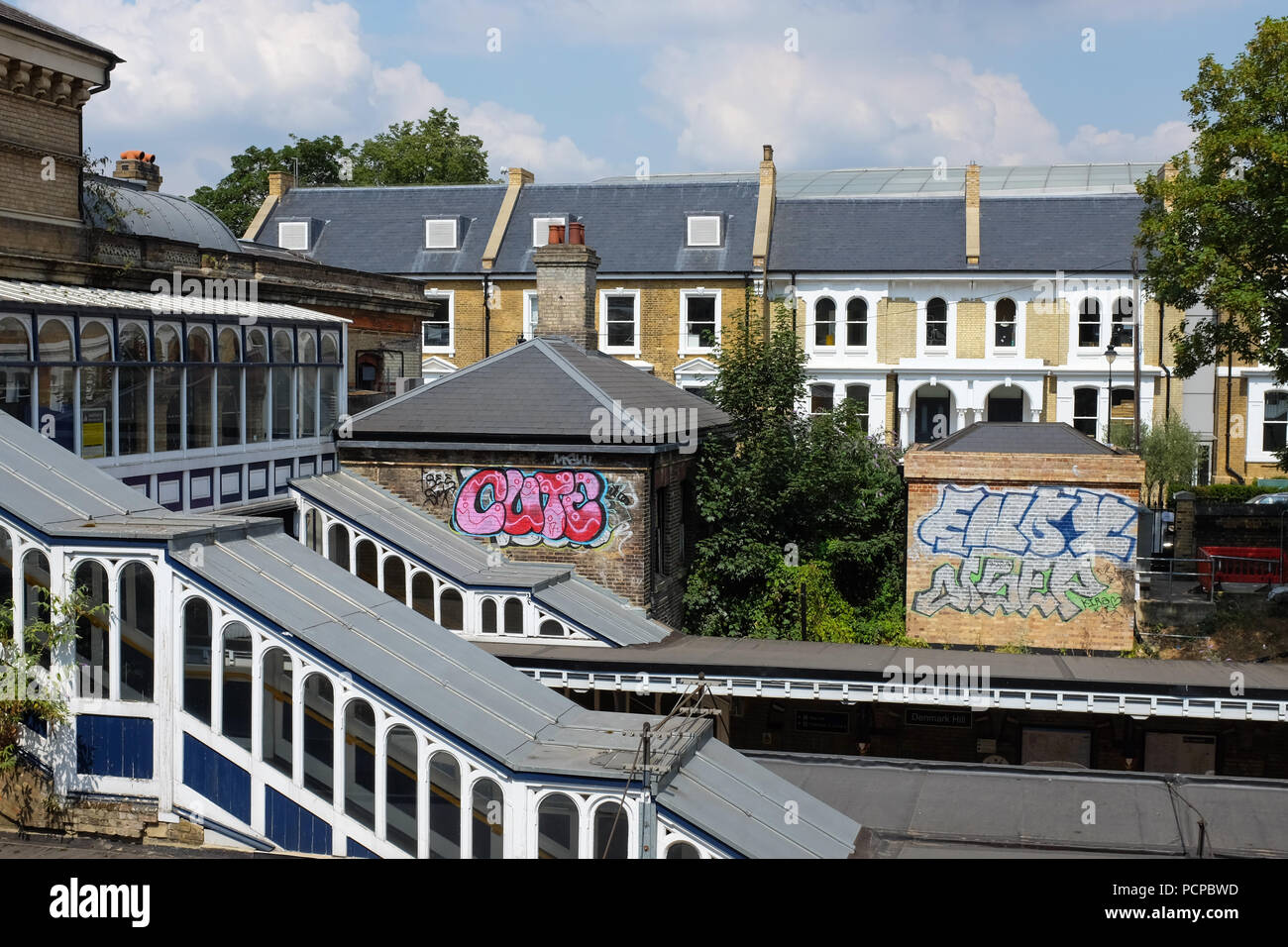 Graffiti at Denmark Hill train station in south London, England. Stock Photo