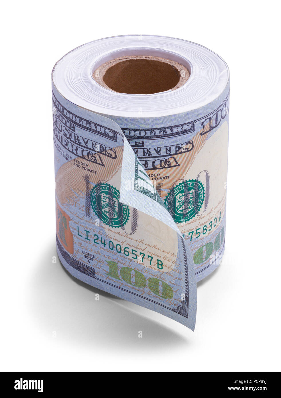 Money Toliet Paper Isolated on White Background. Stock Photo