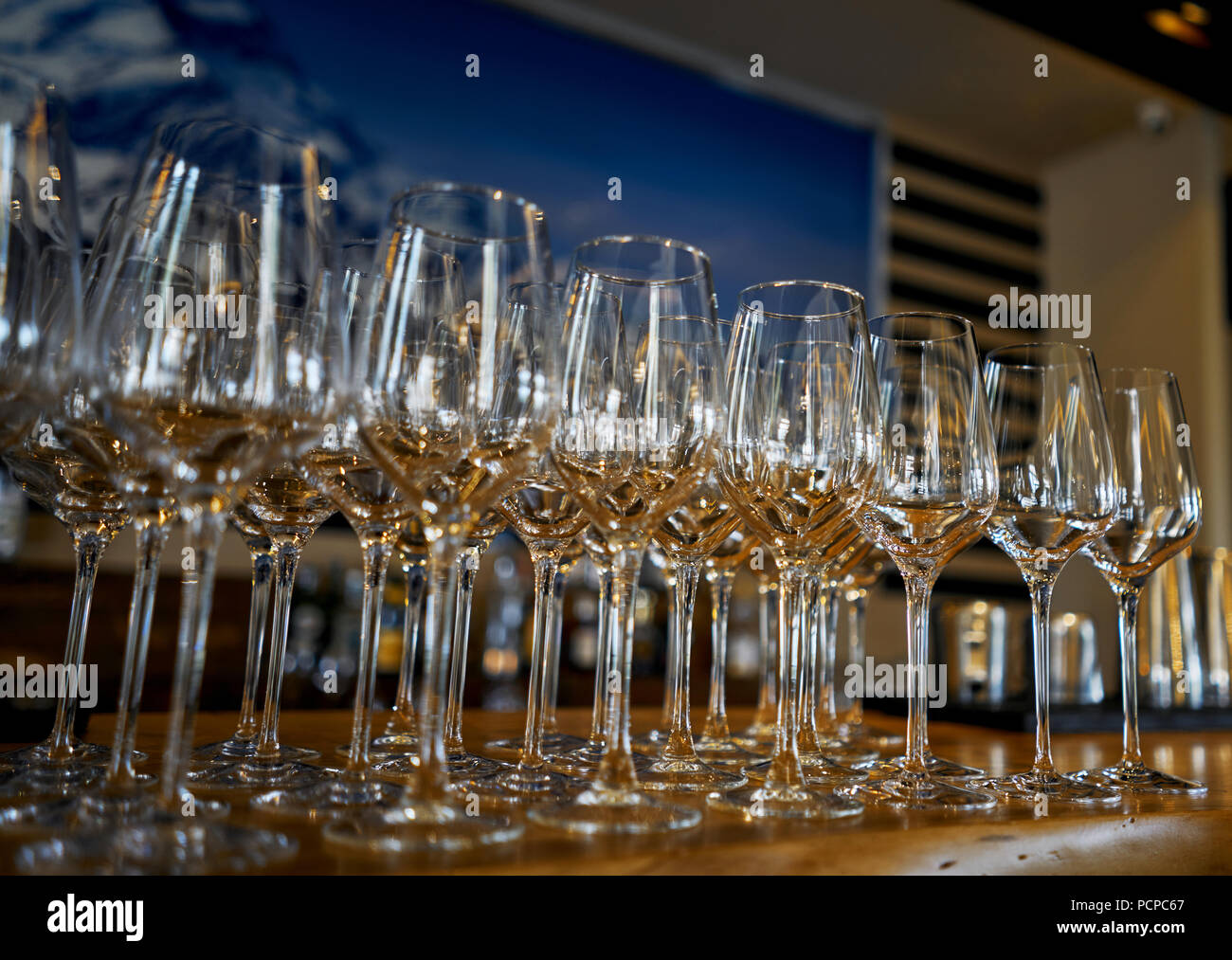 wine glasses are on the bar Stock Photo Alamy
