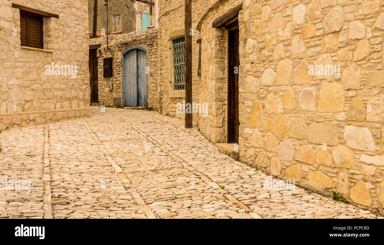 Lania, Cyprus. May 2018. A typical view of the picturesque streets in the traditional village of Lania in Cyprus. Stock Photo