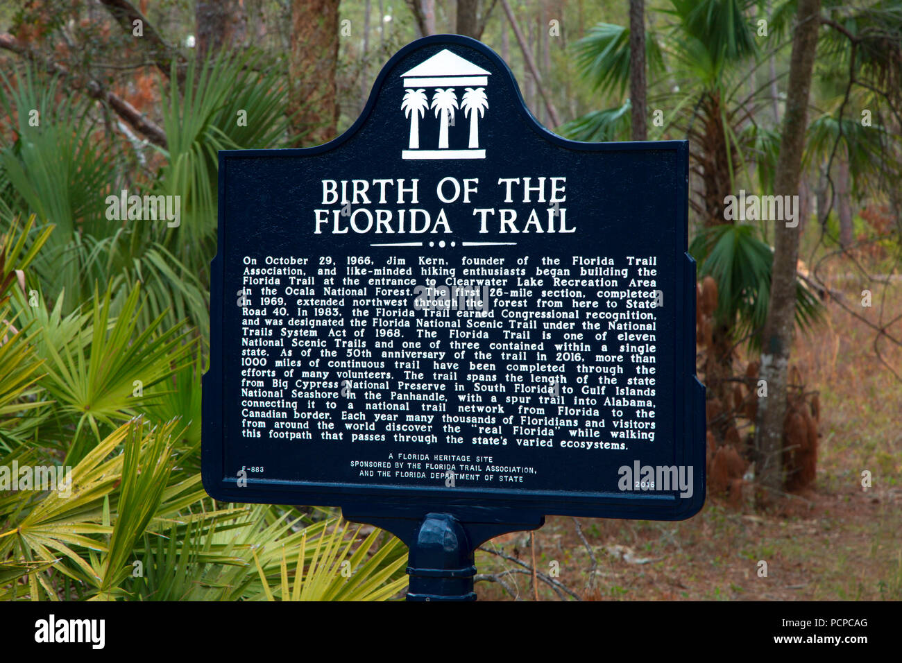 Florida National Scenic Trail history sign, Ocala National Forest,  Florida Stock Photo