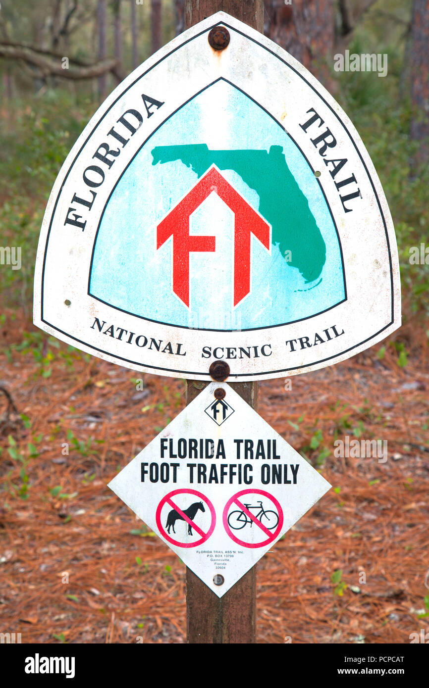 Florida National Scenic Trail sign, Ocala National Forest,  Florida Stock Photo