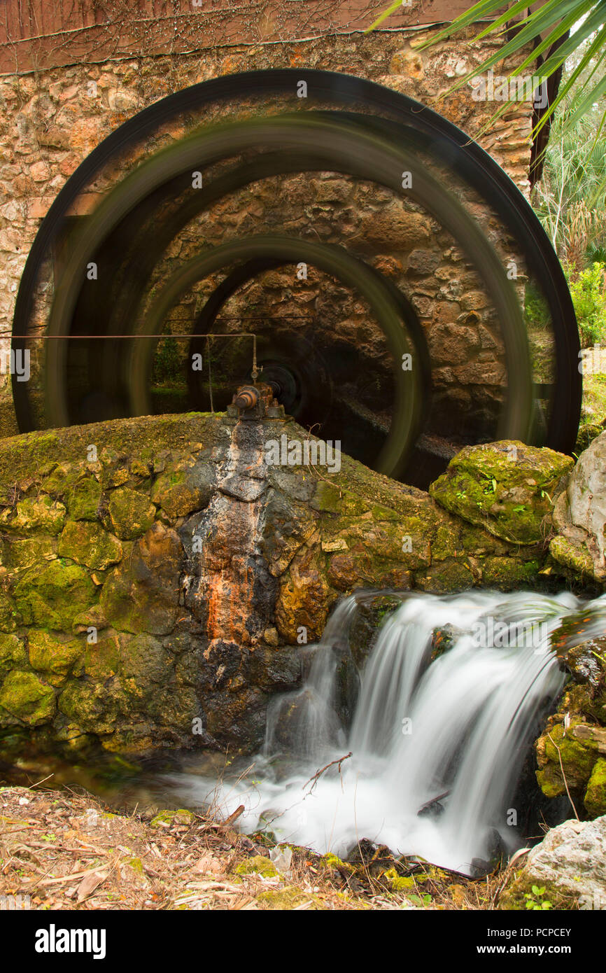 Juniper Springs CCC Millhouse waterwheel, Ocala National Forest, Florida Stock Photo