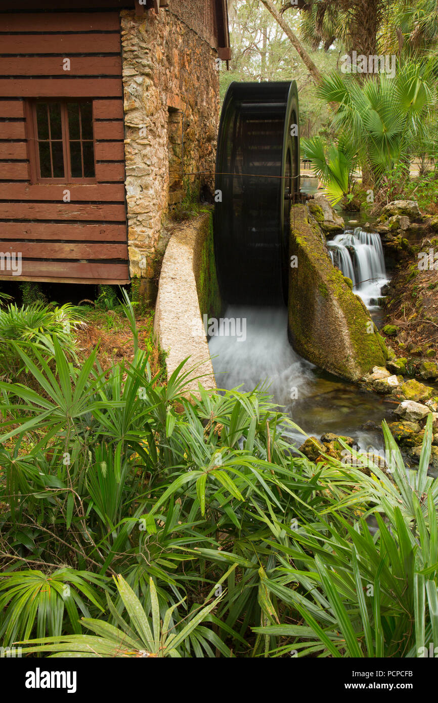 Juniper Springs CCC Millhouse waterwheel, Ocala National Forest,  Florida Stock Photo