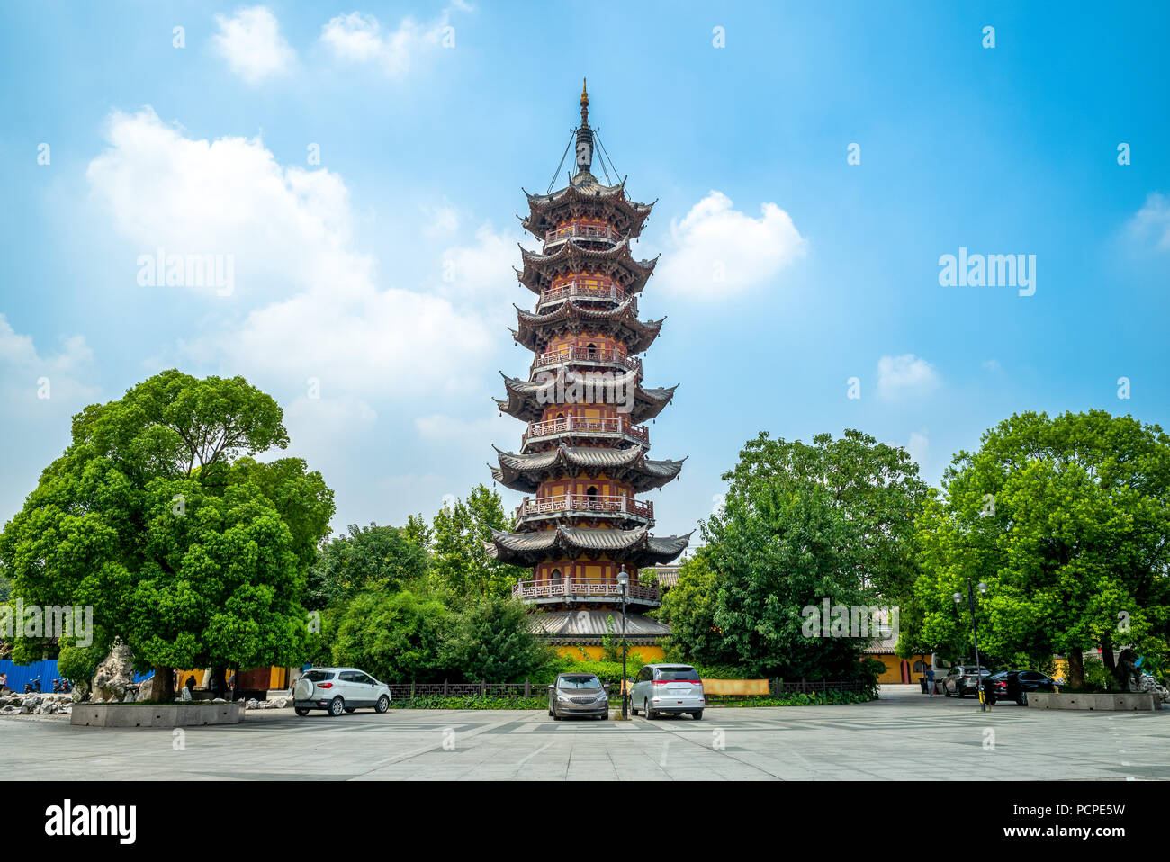 facade view of Longhua Temple in Shanghai, China Stock Photo