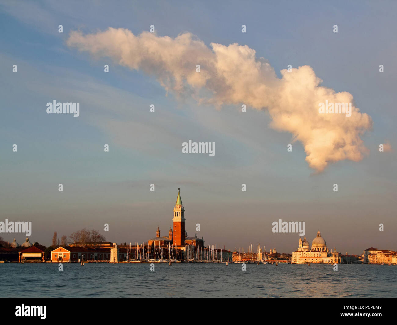 Venice skyline with Santa Maria Della Salute and San Giorgio di Maggiore church in the morning cloud Stock Photo