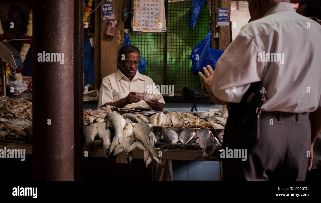 Counting money at the Shivaji Market, Pune Stock Photo