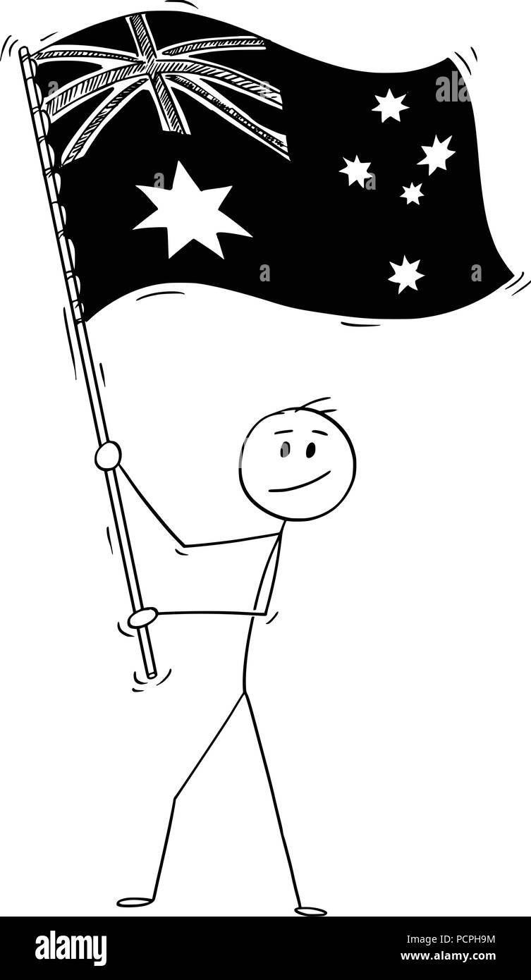 Cartoon of Man Waving Flag of Commonwealth of Australia Stock Vector