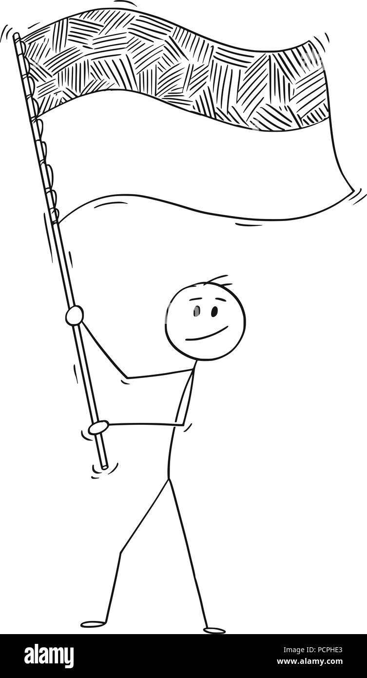 Cartoon of Man Waving the Flag of Republic of Indonesia or Ukraine Stock Vector