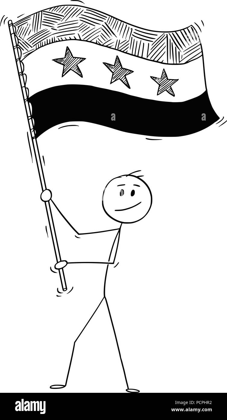 Cartoon of Man Waving the Flag of Syrian Arab Republic or Syria Stock Vector