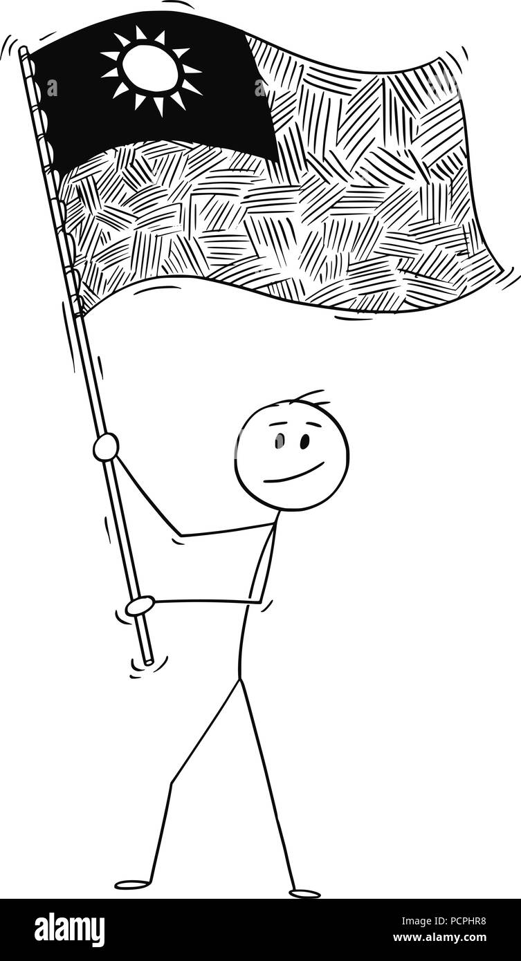 Cartoon of Man Waving the Flag of Republic of China or Taiwan Stock Vector