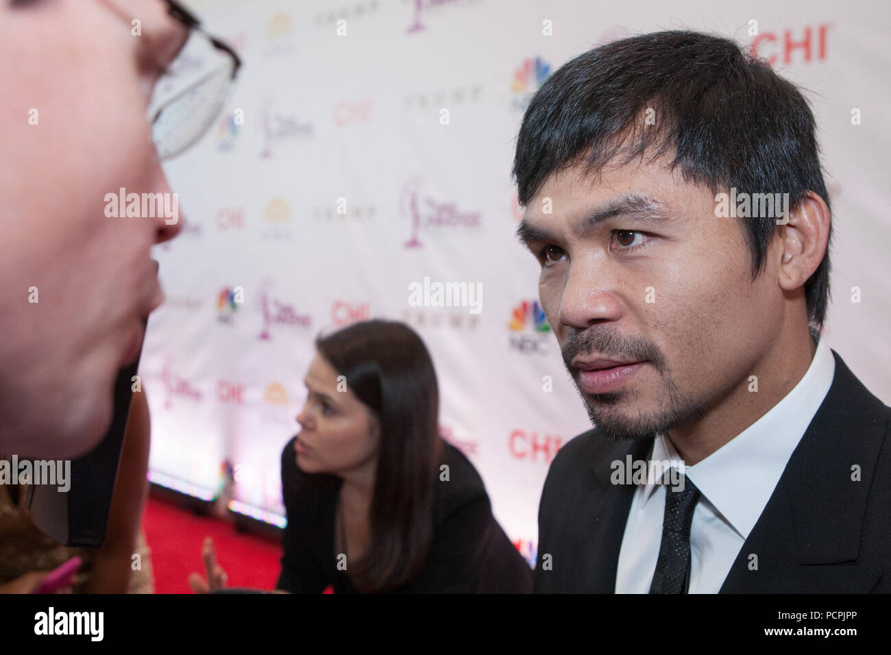 DORAL, FL - JANUARY 25: Manny Pacquiao attends The 63rd Annual Miss Universe Pageant Red Carpet at Trump National Doral on January 25, 2015 in Doral, Florida  People:  Manny Pacquiao Stock Photo
