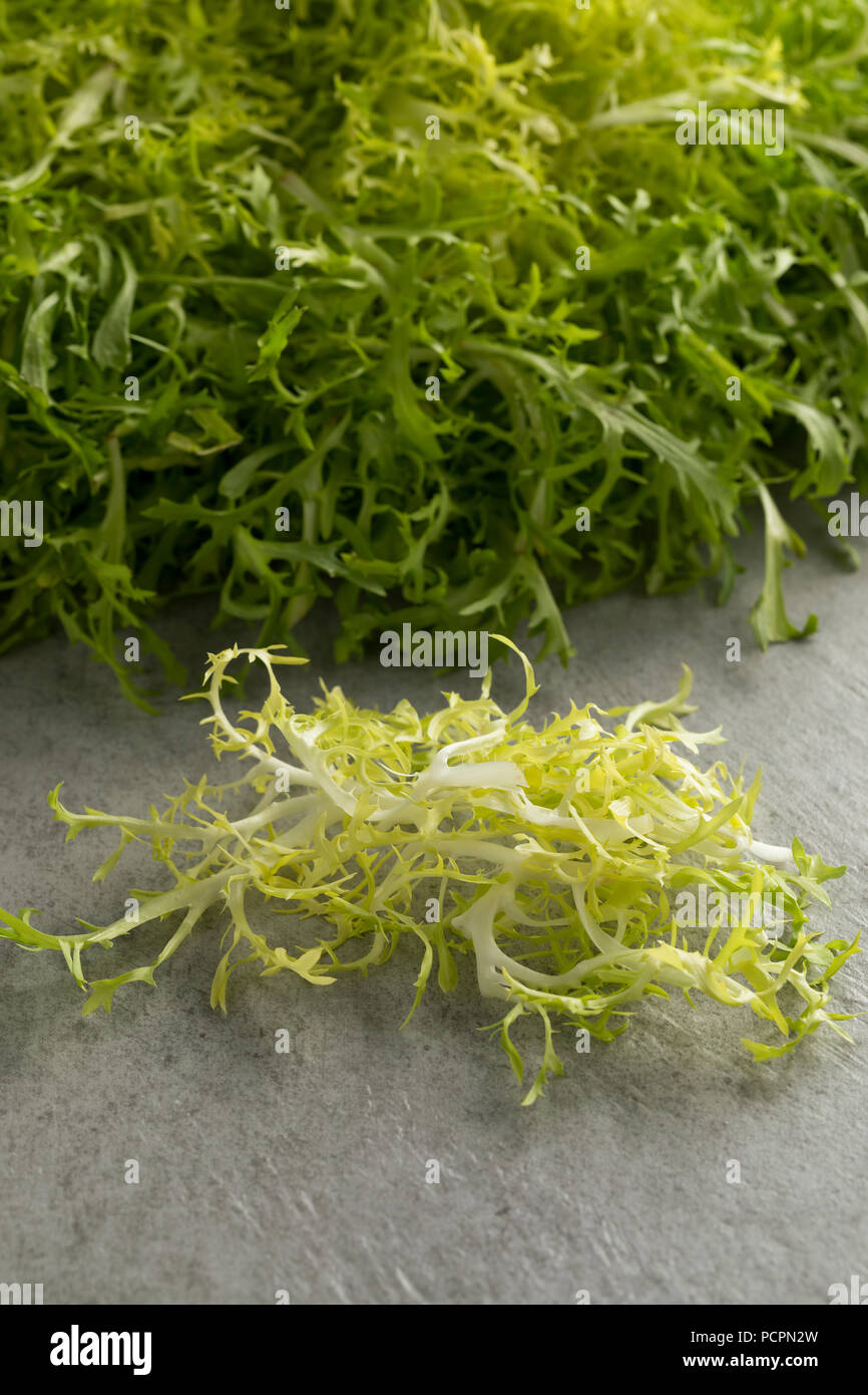 Heap of fresh green organic frisee lettuce Stock Photo