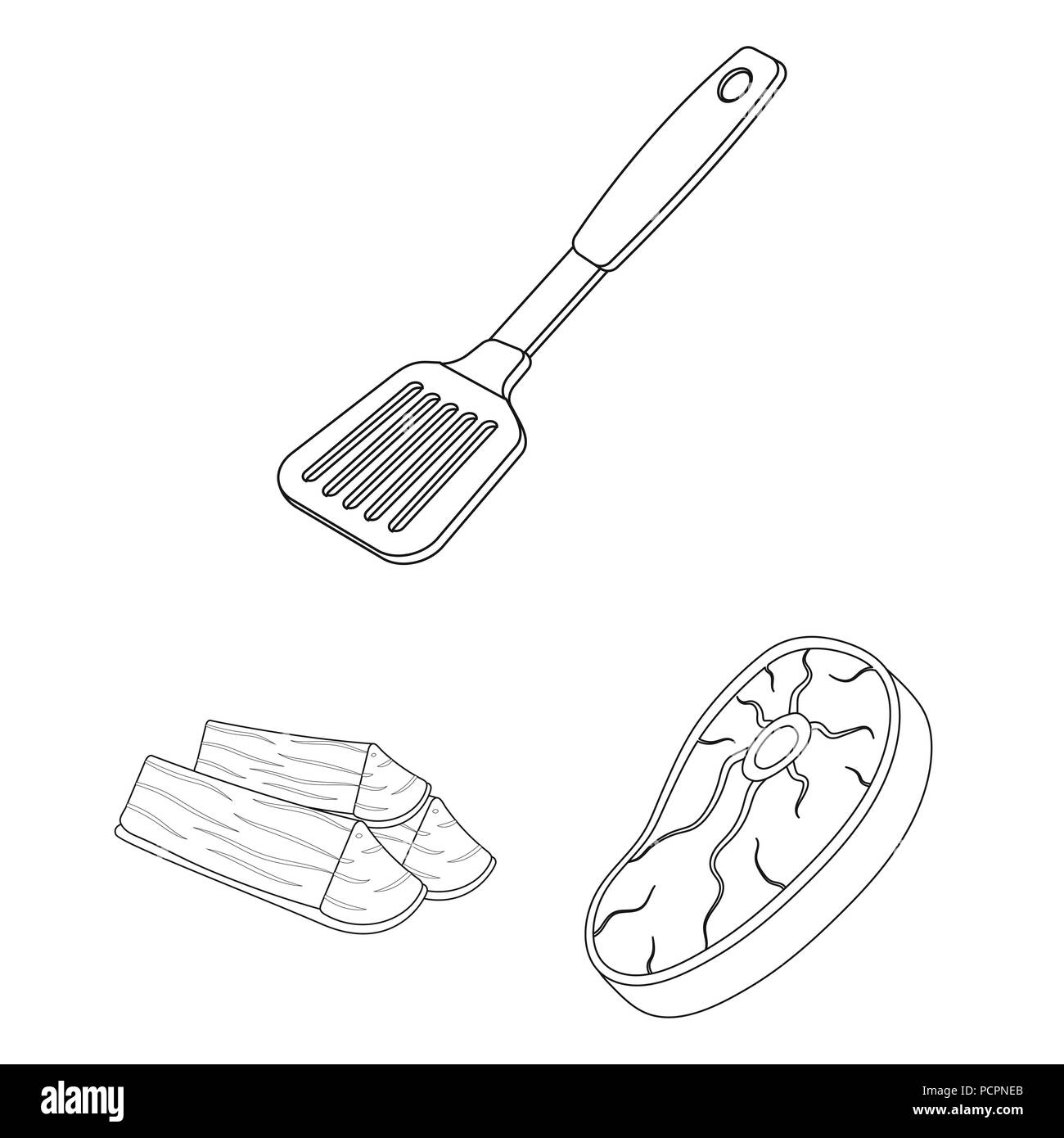 Barbecue and equipment outline icons in set collection for design ...
