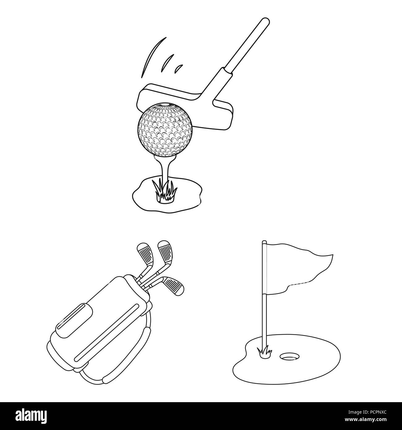 Golf and attributes outline icons in set collection for design.Golf ...