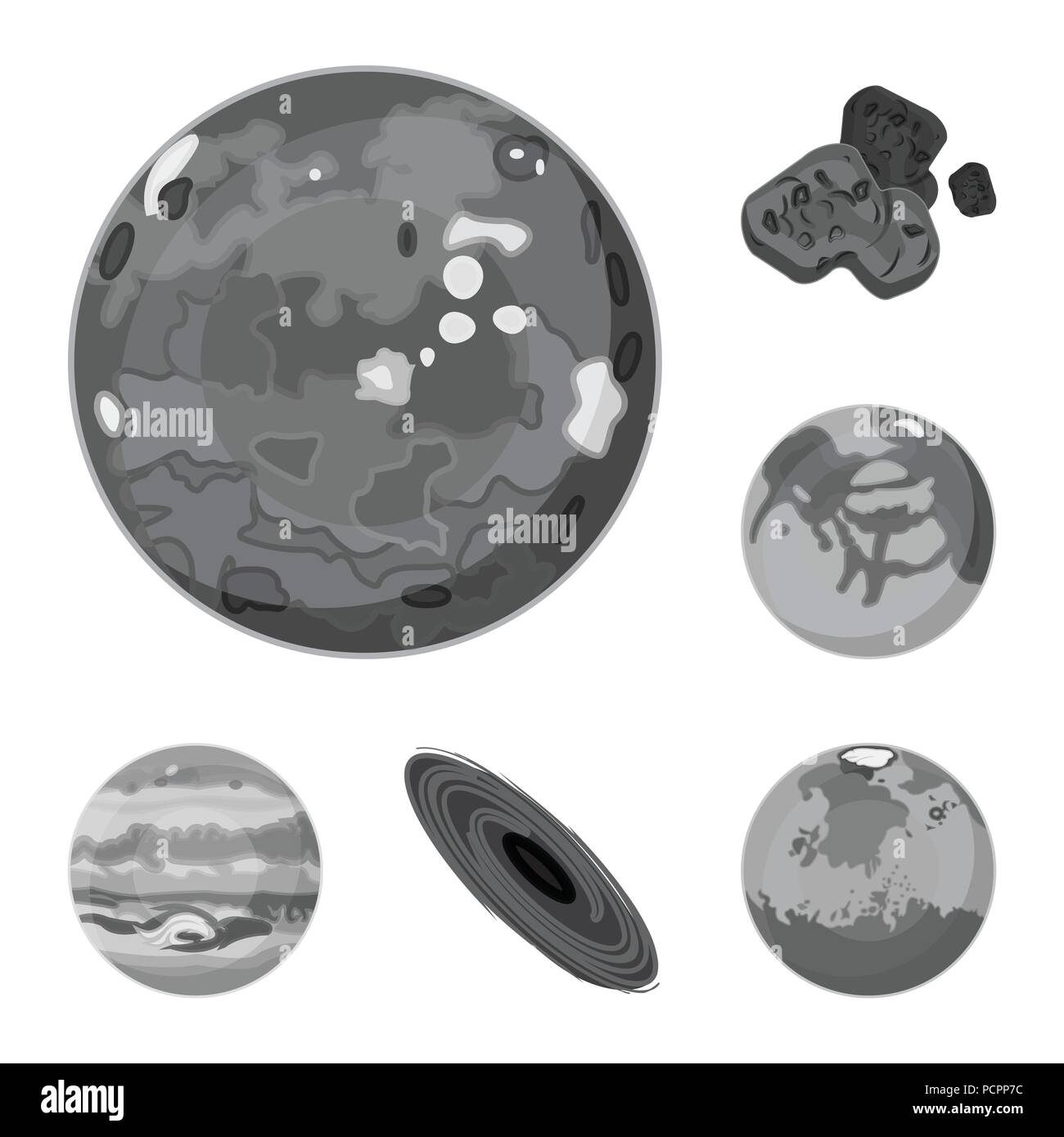 Planets of the solar system monochrome icons in set collection for ...