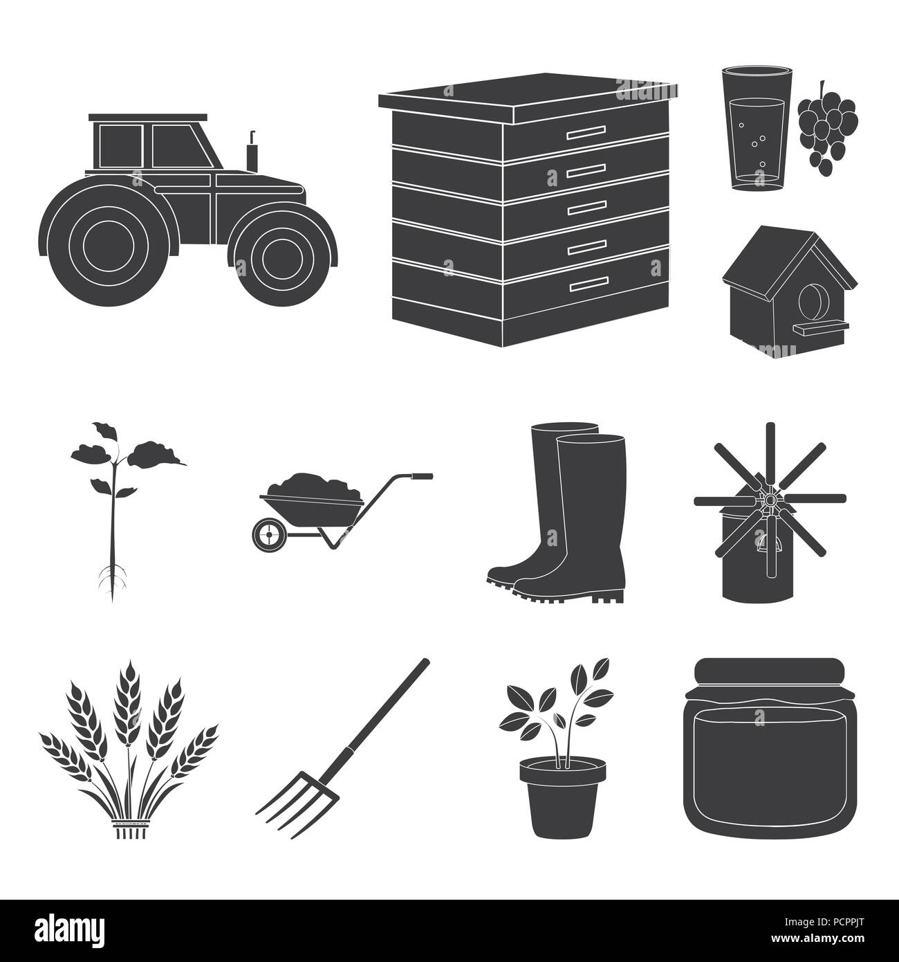 Farm and gardening black icons in set collection for design. Farm and ...