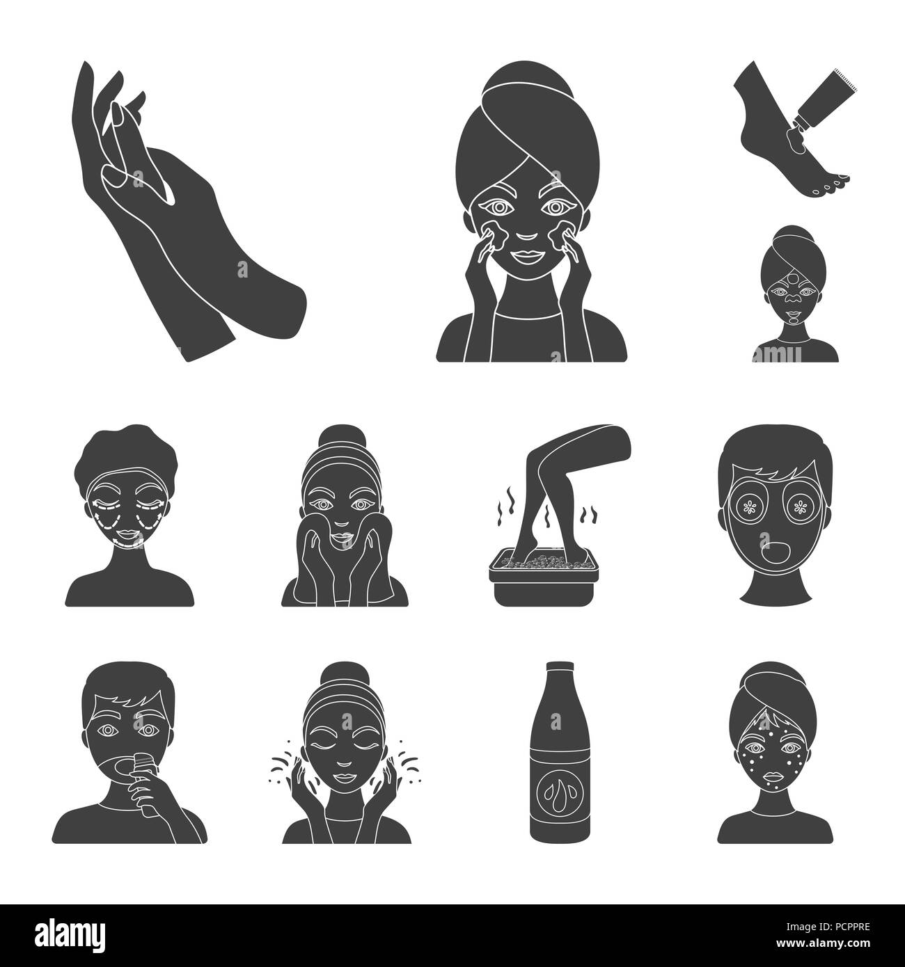 Skin care black icons in set collection for design. Face and body