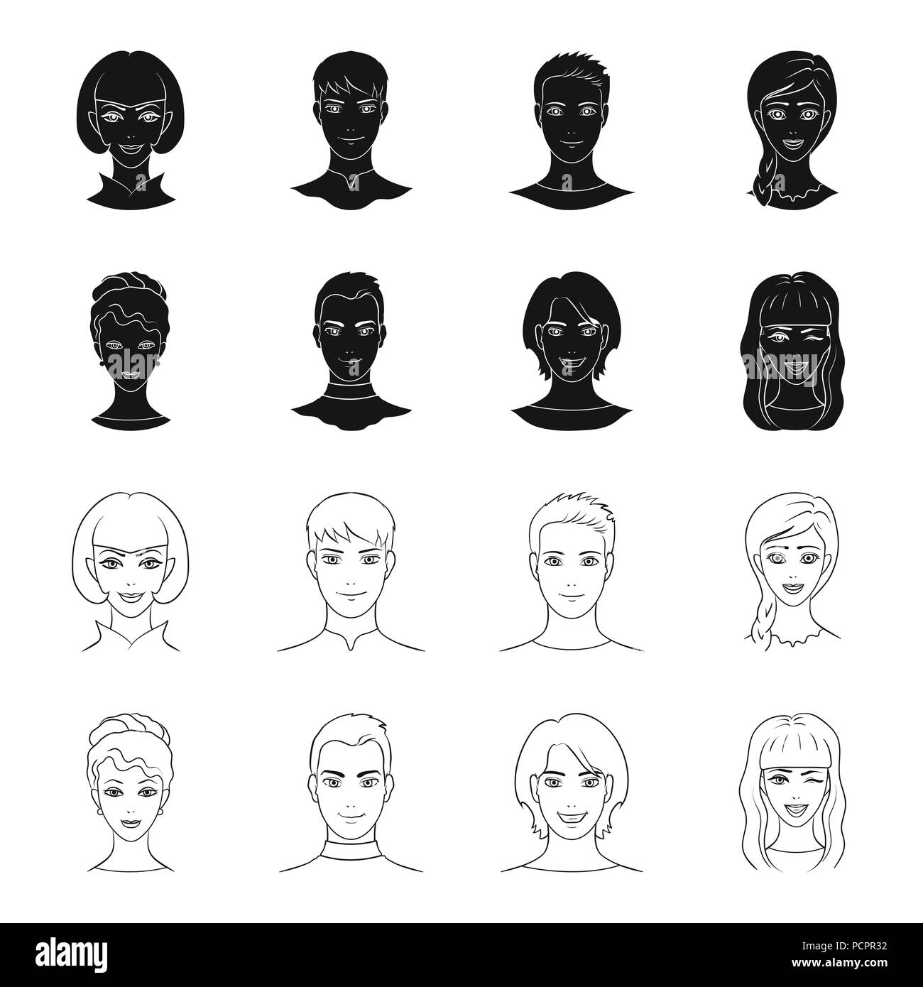 Different looks of young people.Avatar and face set collection icons in ...