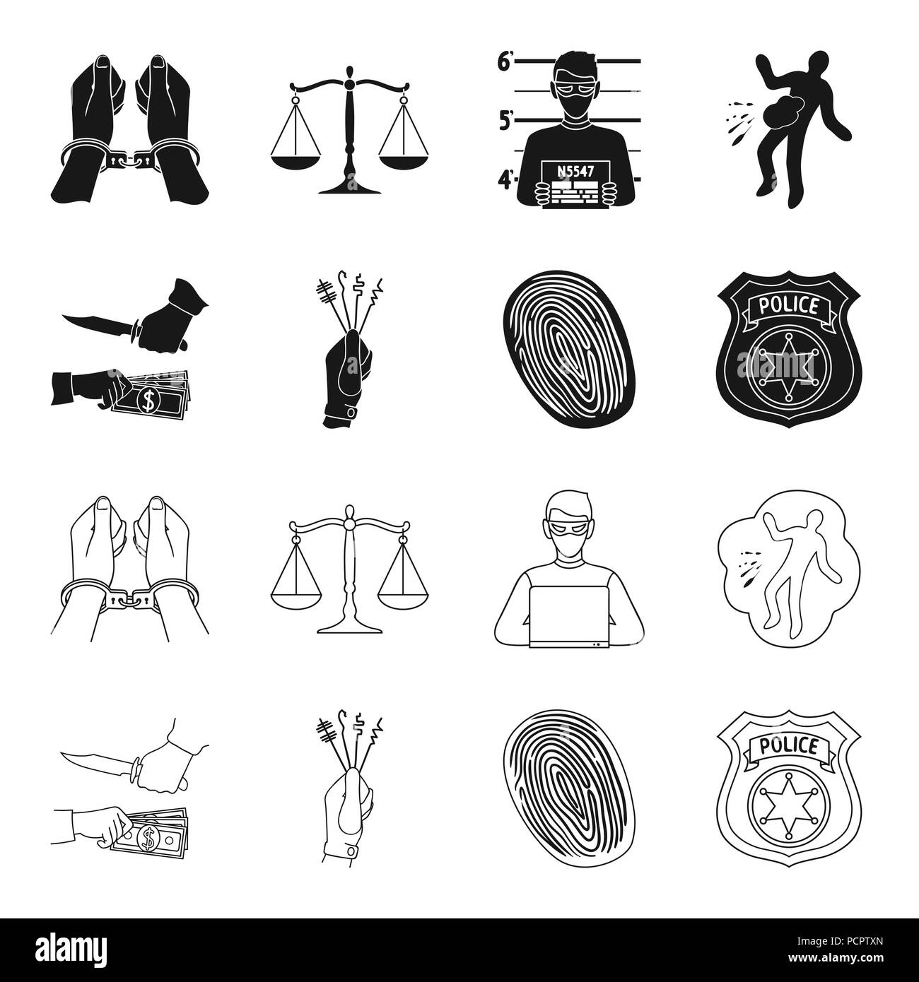 Robbery attack, fingerprint, police officer badge, pickpockets.Crime ...