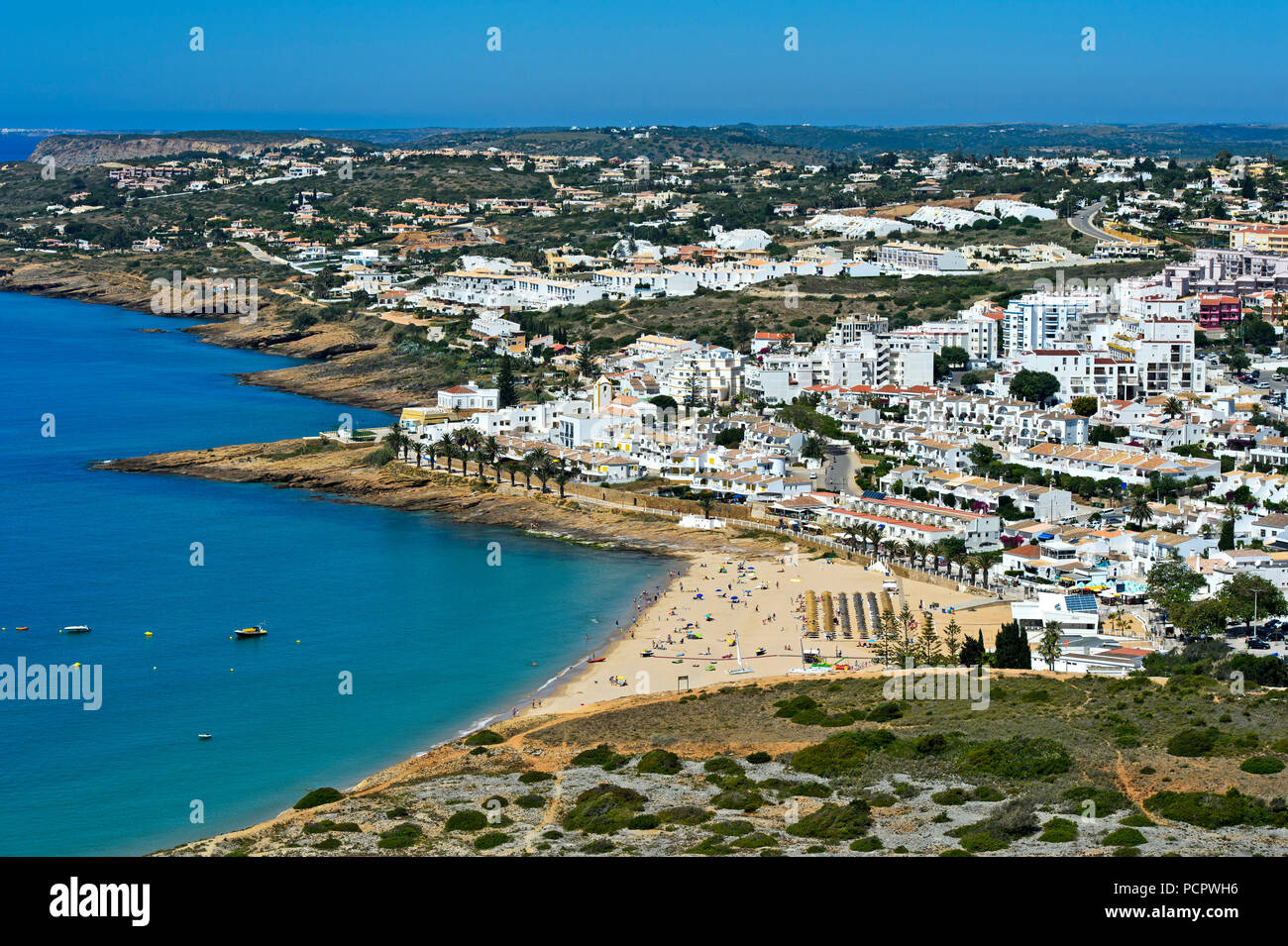 View at Praia da Luz at the Algarve coast, Portugal Stock Photo