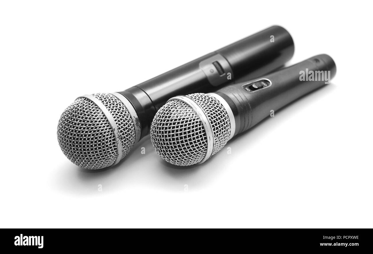 two microphones isolated on white Stock Photo