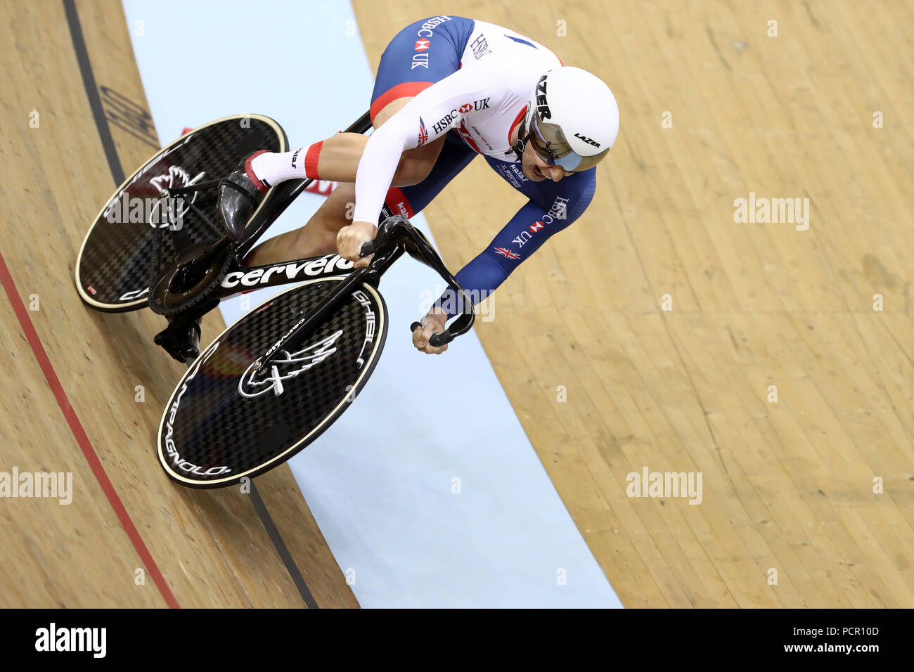 Great Britain's Jason Kenny in the Team Sprint Men's race during day two of the 2018 European Championships at the Sir Chris Hoy Velodrome, Glasgow. PRESS ASSOCIATION Photo. Picture date: Friday August 3, 2018. See PA story Cycling European. Photo credit should read: John Walton/PA Wire. RESTRICTIONS: Editorial use only, no commercial use without prior permissionduring day two of the 2018 European Championships at the Sir Chris Hoy Velodrome, Glasgow. PRESS ASSOCIATION Photo. Picture date: Friday August 3, 2018. See PA story Cycling European. Photo credit should read: John Walton/PA Wire. REST Stock Photo