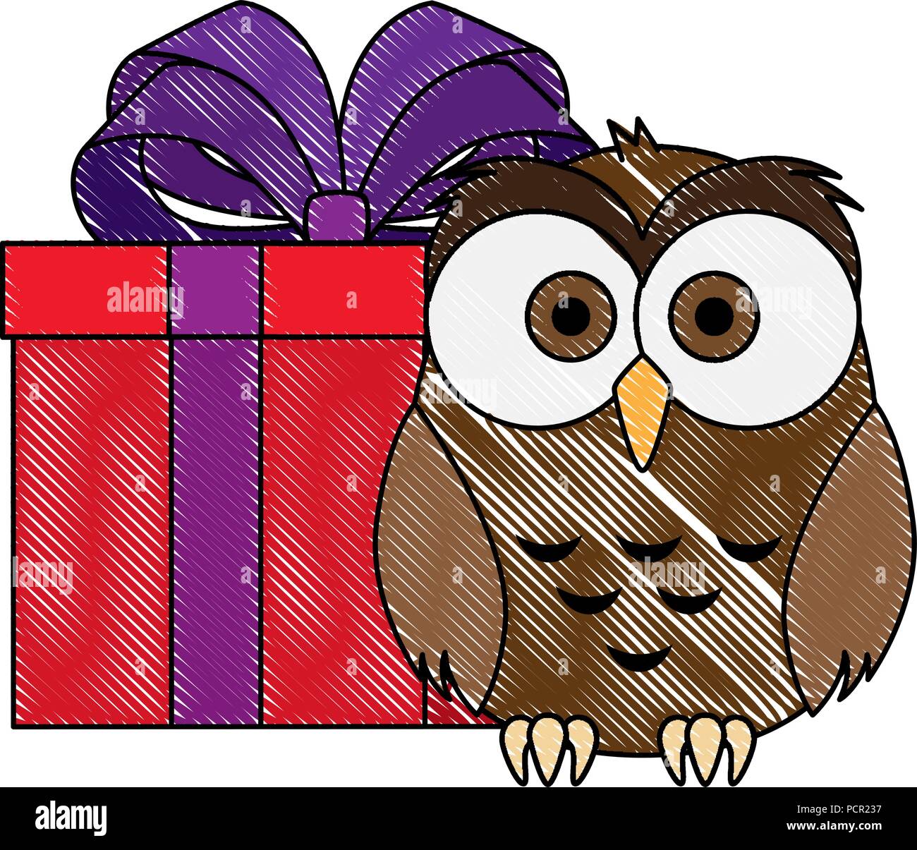 cute and adorable owl with gift vector illustration design Stock Vector ...
