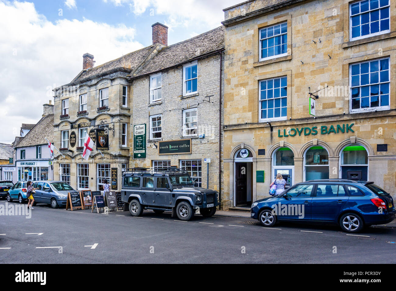 Streets and shops in historic cotswold town of Stow on the Wold in Gloucestershire, UK on 3 August 2018 Stock Photo