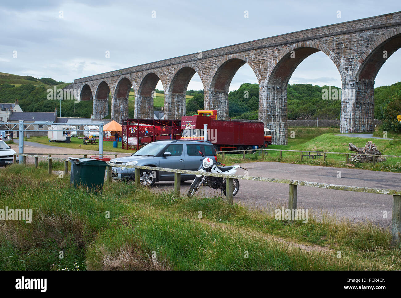 Viaduct at Cullen. Grade B listed structure. 8 arches and single track. Constructed 1884. Built of red bricks set in cement. Parapets blue limestone Stock Photo