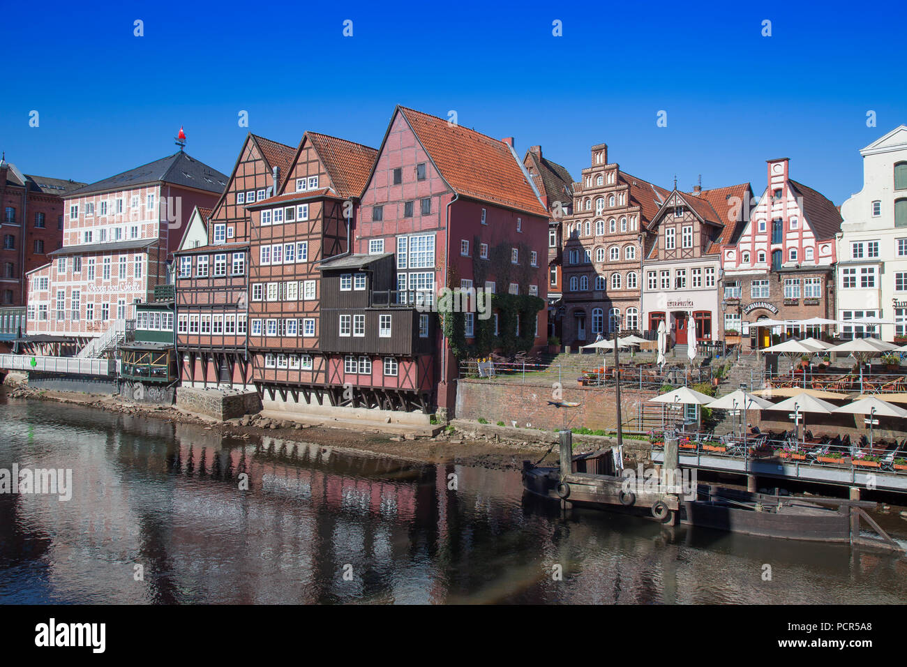 Half-timbered houses by the river Ilmenau, old town, Lüneburg, Germany Stock Photo