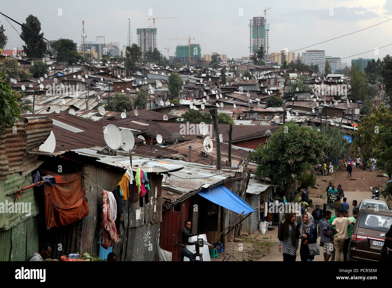 Slum with corrugatediron huts on the outskirts, Addis Ababa, Ethiopia