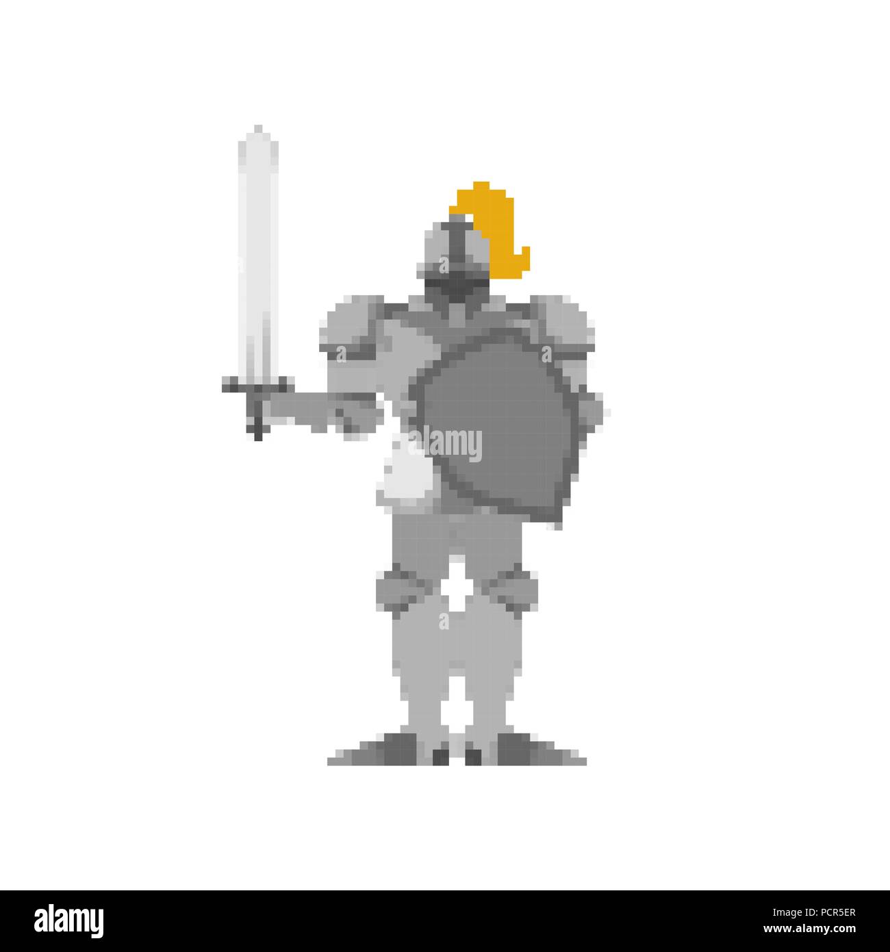 Knight pixel art. Metal armor warrior 8 bit. Digital Iron armor. Plate