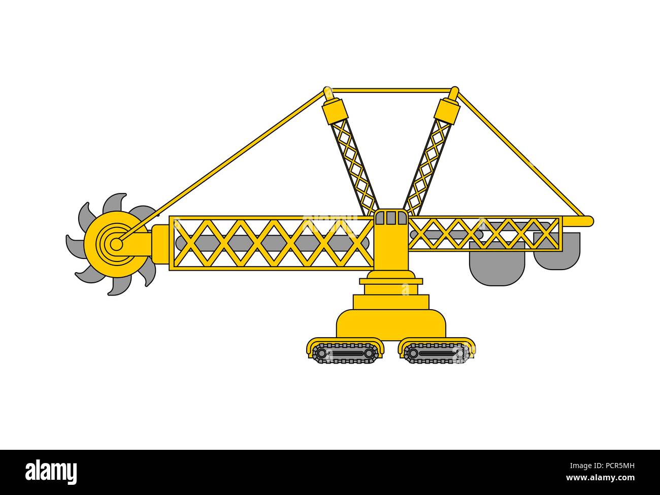 Bucket wheel excavator isolated. Rotary Excavator Heavy equipment  Vector illustration Stock Vector