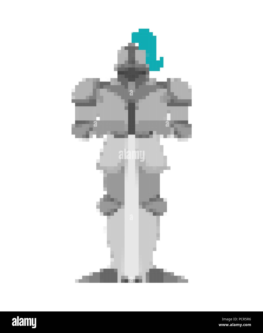 Knight pixel art. Metal armor warrior 8 bit. Digital Iron armor. Plate and sword. Vector illustration Stock Vector