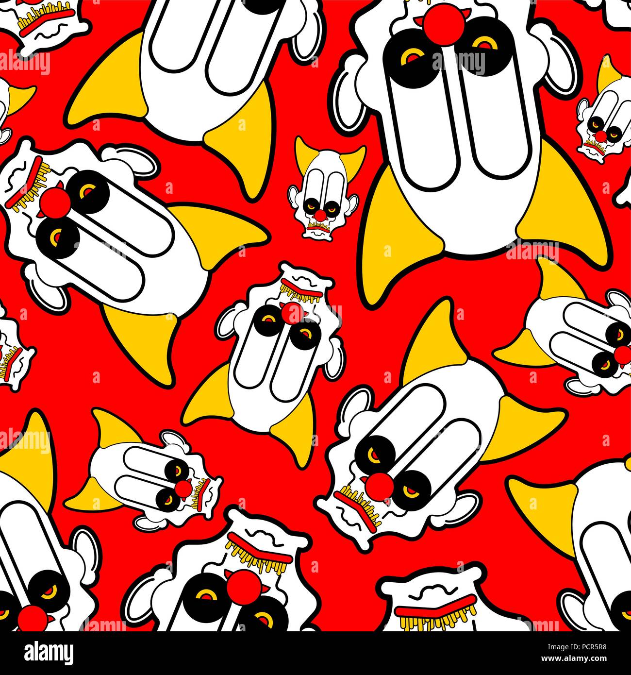 Scary clown pattern seamless. Terrible ornament. nightmare background Vector Stock Vector