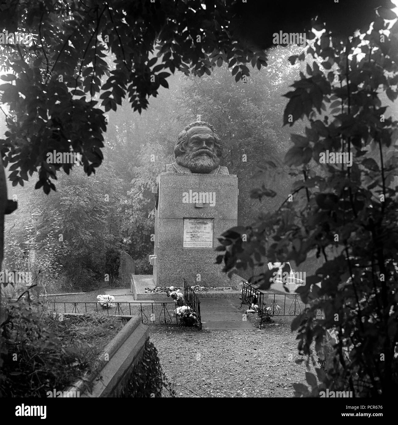 Tomb of Karl Marx, Highgate Cemetery, Hampstead, London, 1954. Artist: John Gay. Stock Photo