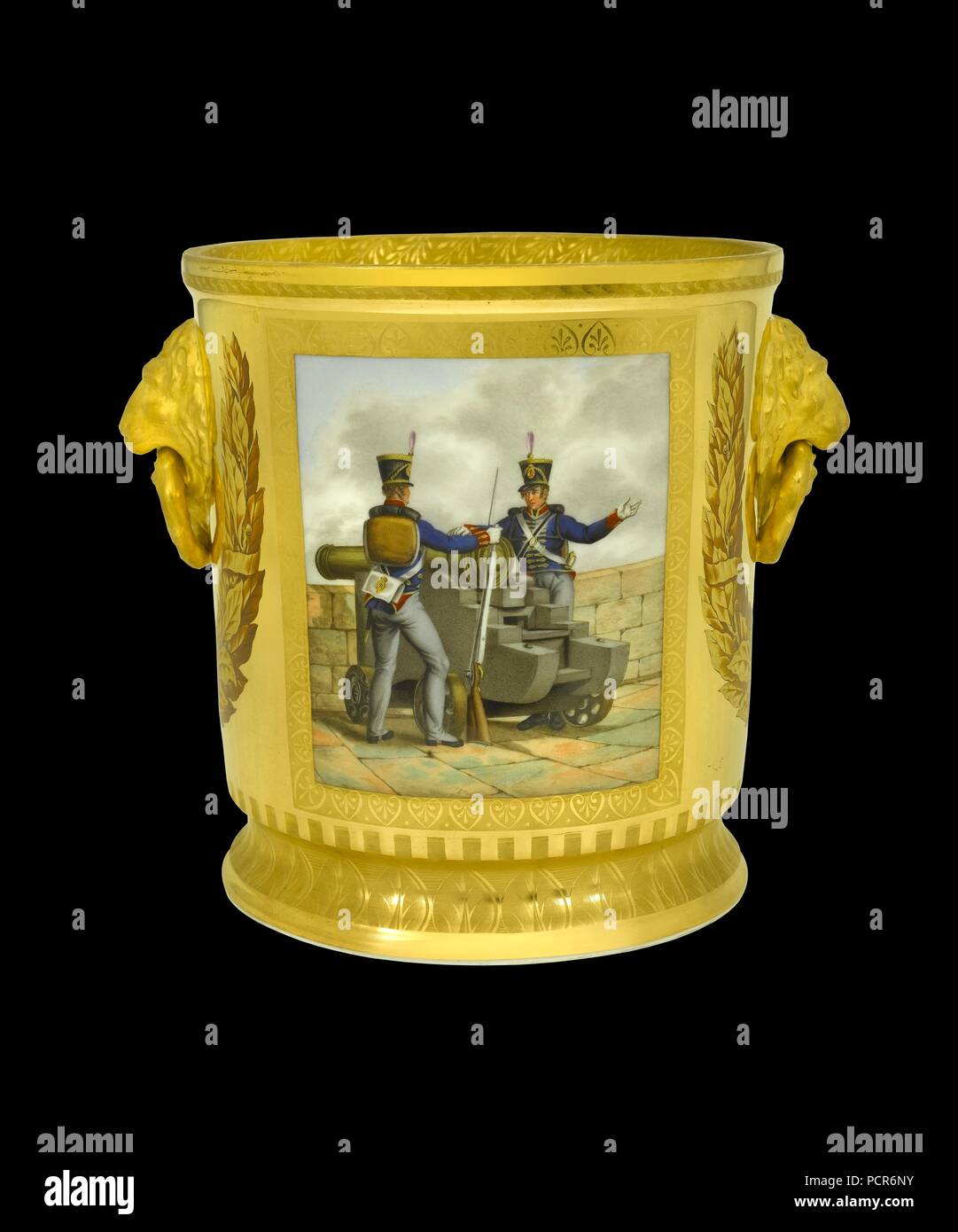 Wine cooler depicting British foot artillery, 1817-1819. Artist: Unknown. Stock Photo