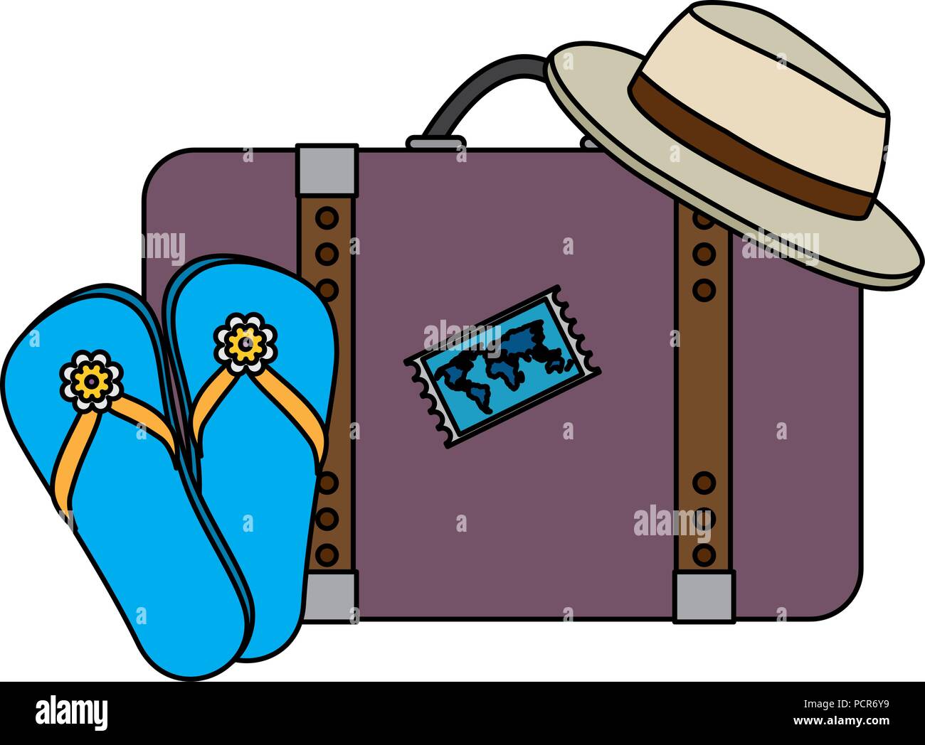 suitcase travel with summer hat and sandals Stock Vector Image & Art ...