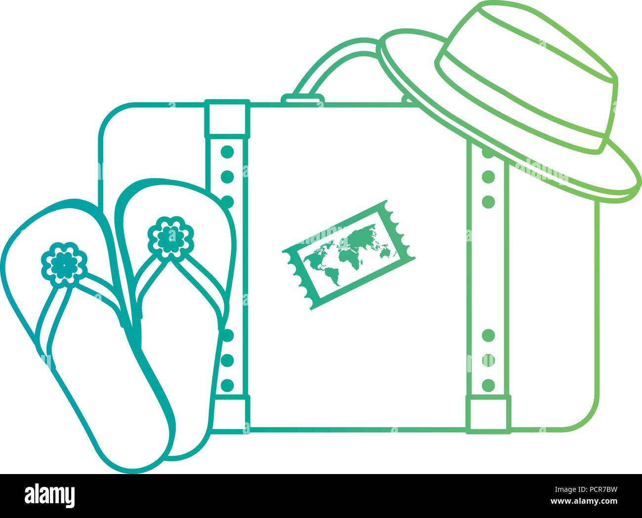 suitcase travel with summer hat and sandals Stock Vector Image & Art ...