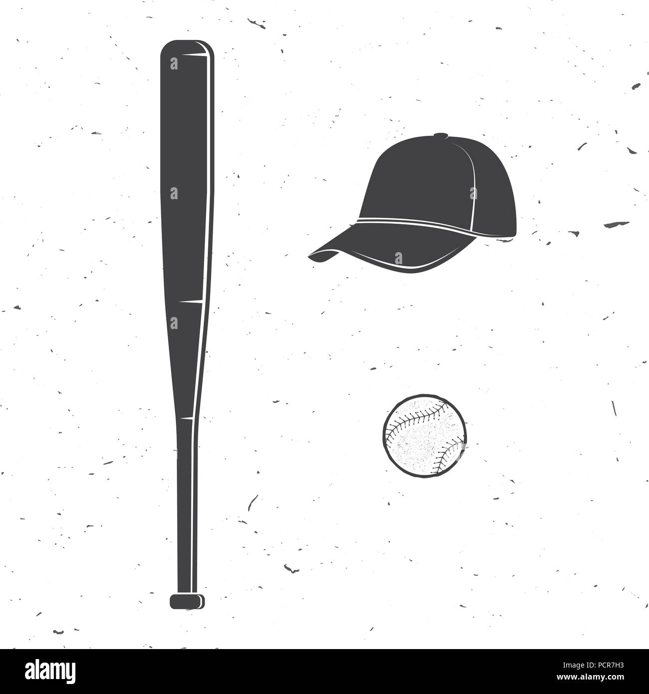 Set of baseball cap, ball, bat silhouette for emblems ,logo and labels. Vector illustration. Concept for shirt or logo, print, stamp or tee. Stock Vector