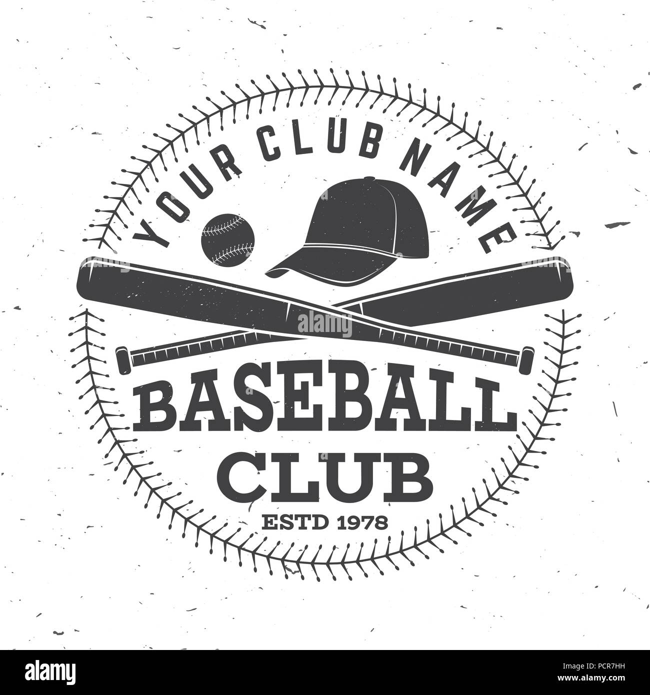 Baseball club badge. Vector illustration. Concept for shirt or logo, print, stamp or tee. Vintage typography design with baseball bats, cap and ball for baseball silhouette. Stock Vector
