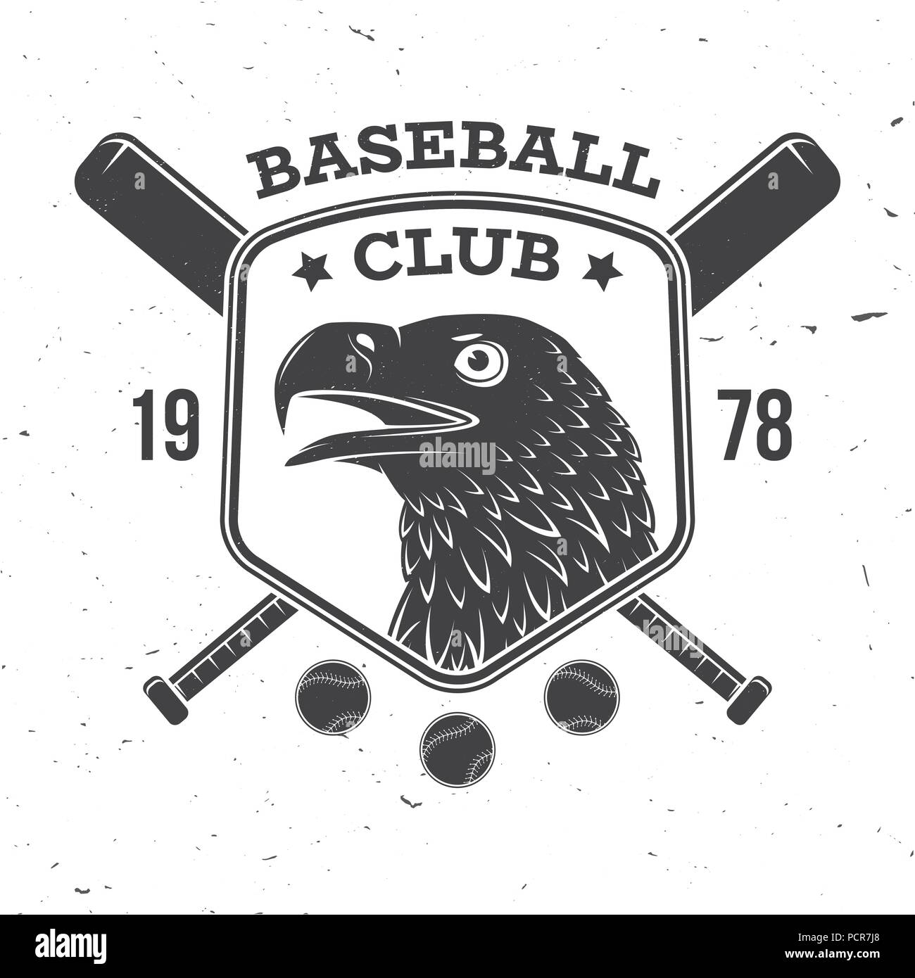 Baseball club badge. Vector illustration. Concept for shirt or logo, print, stamp or tee. Vintage typography design with baseball bats, eagle and ball for baseball silhouette. Stock Vector