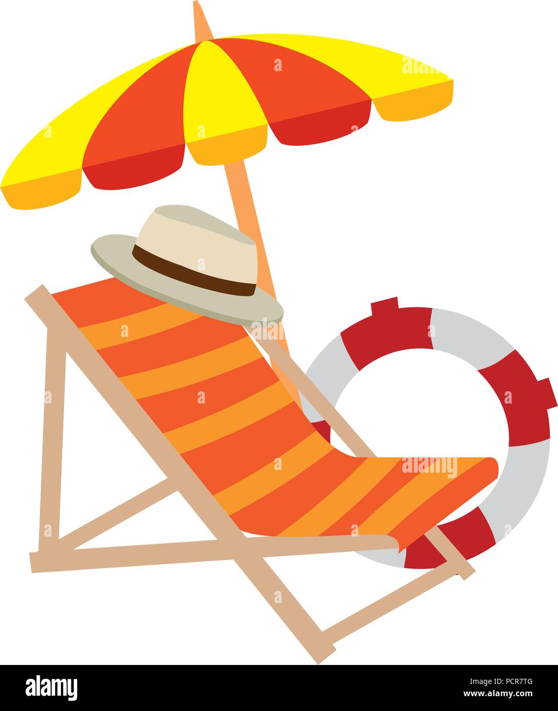 beach chair with umbrella and float Stock Vector