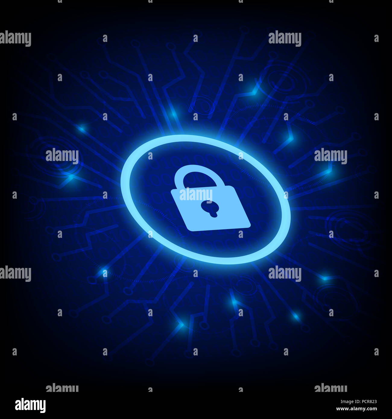 concept of cyber security with key icon vector on dark background Stock Photo