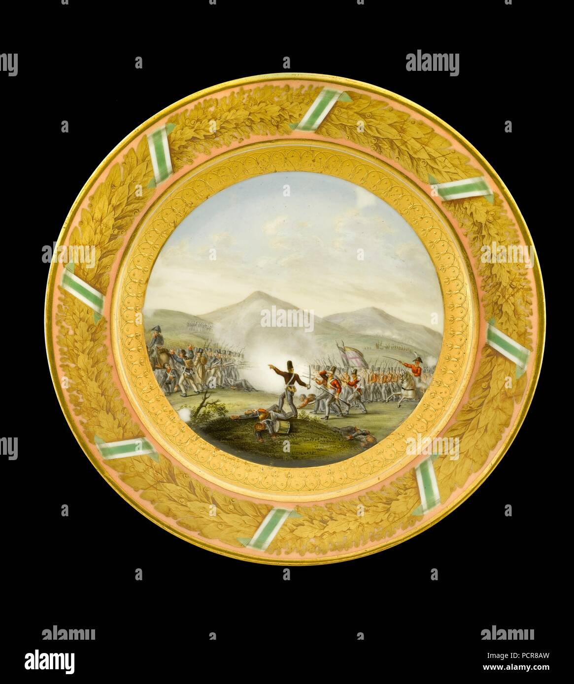 Dessert plate depicting the Battle of Albuera, Spain, 1811 (1818). Artist: Unknown. Stock Photo