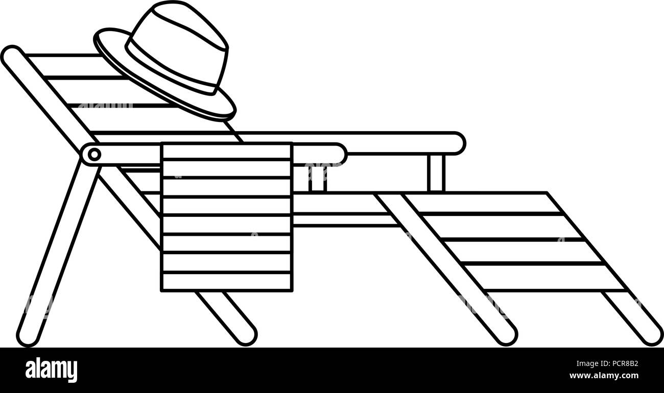 wooden beach chair with hat Stock Vector