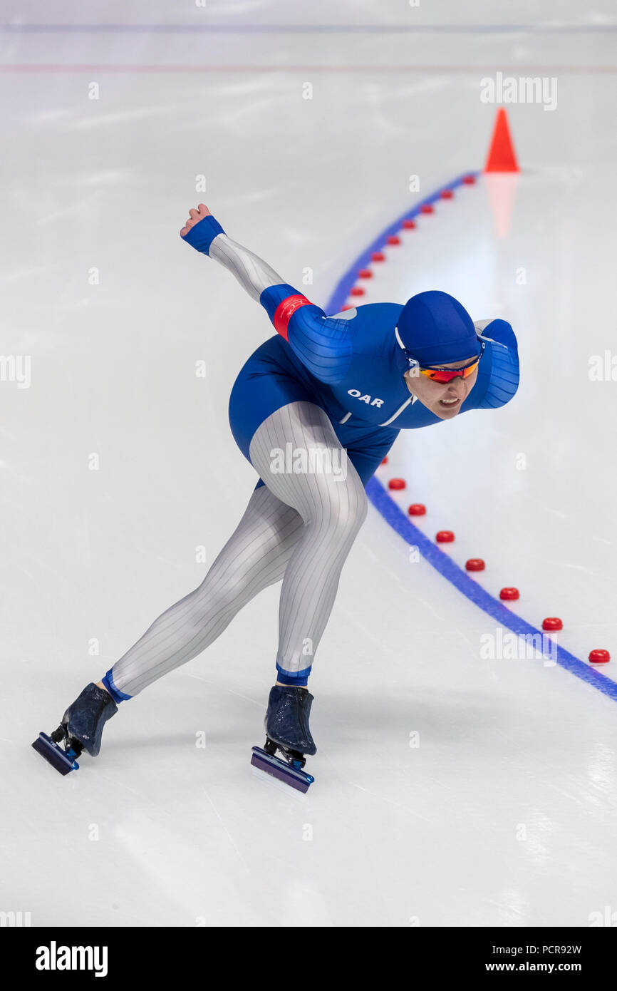 Angelina Golikova (OAR) competiting in the Speed Skating Womens