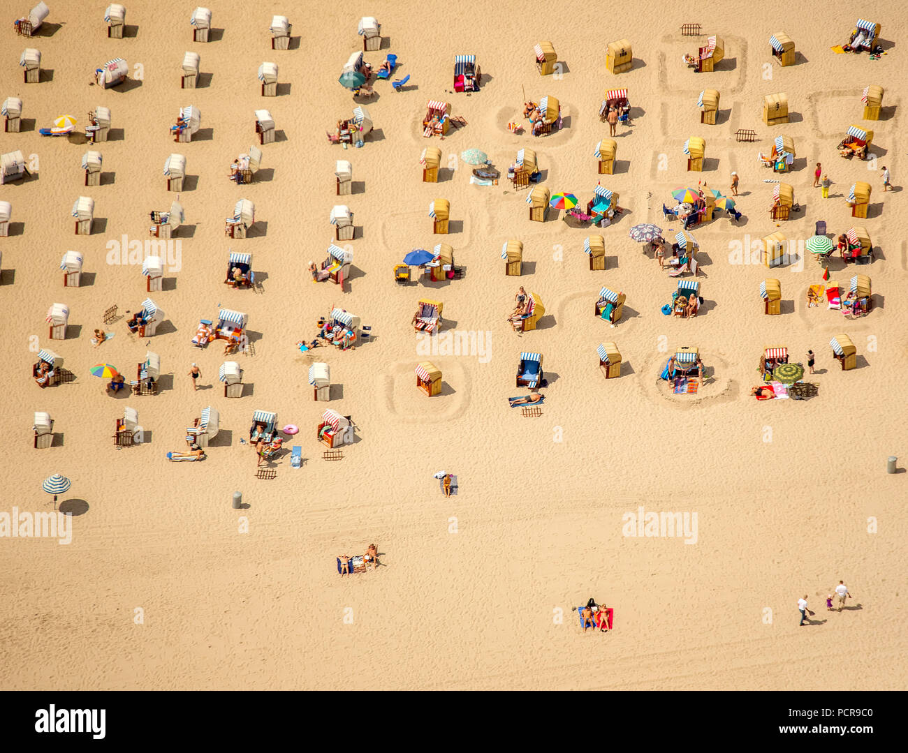 Sandy beach of Travemünde at the Baltic Sea, Baltic Sea beach, beach chairs, beach, Brodtener Ufer in front of the A-ROSA Hotel, Travemünde, Lübeck, Bay of Lübeck, Hanseatic city, Schleswig-Holstein, Germany Stock Photo
